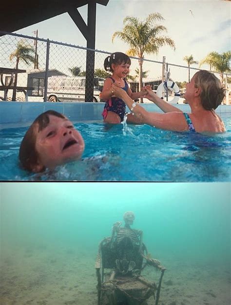 skeleton underwater meme|drowning kid and skeleton meme.